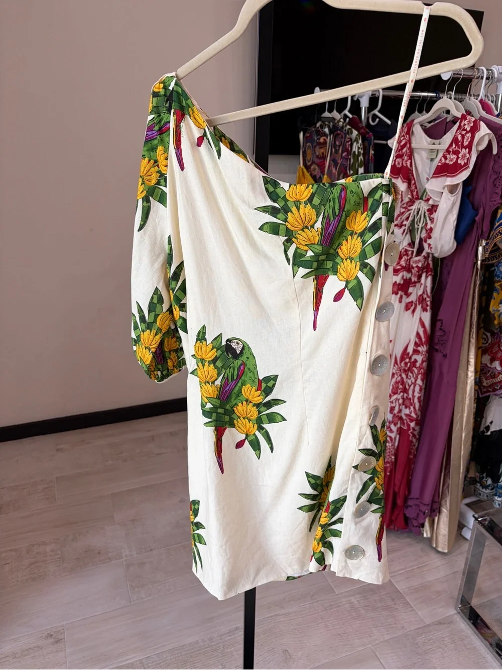 Farm Rio: Off-White Maracana Bird Mini Dress